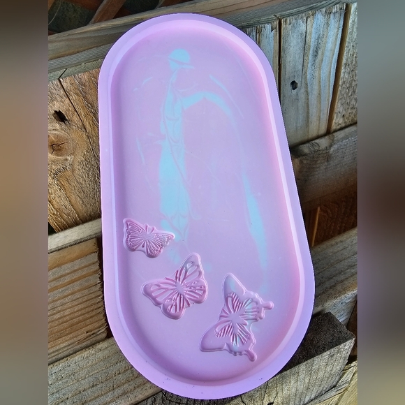 Hand Crafted Other - New Handmade Eco Resin Butterfly Tray, Pink